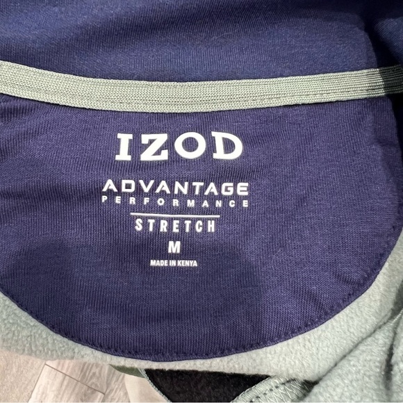 IZOD Quarter Zip Sweatshirt Green Blue Advantage Performance Stretch Size Medium - Picture 5 of 7